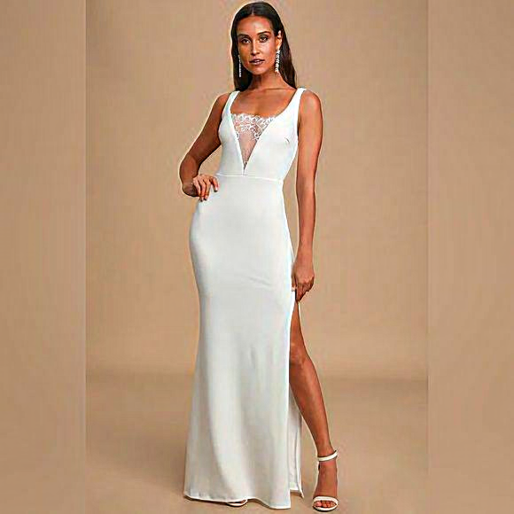 Lulus Special‎ Day White Sleeveless Mermaid Maxi Dress Size Medium